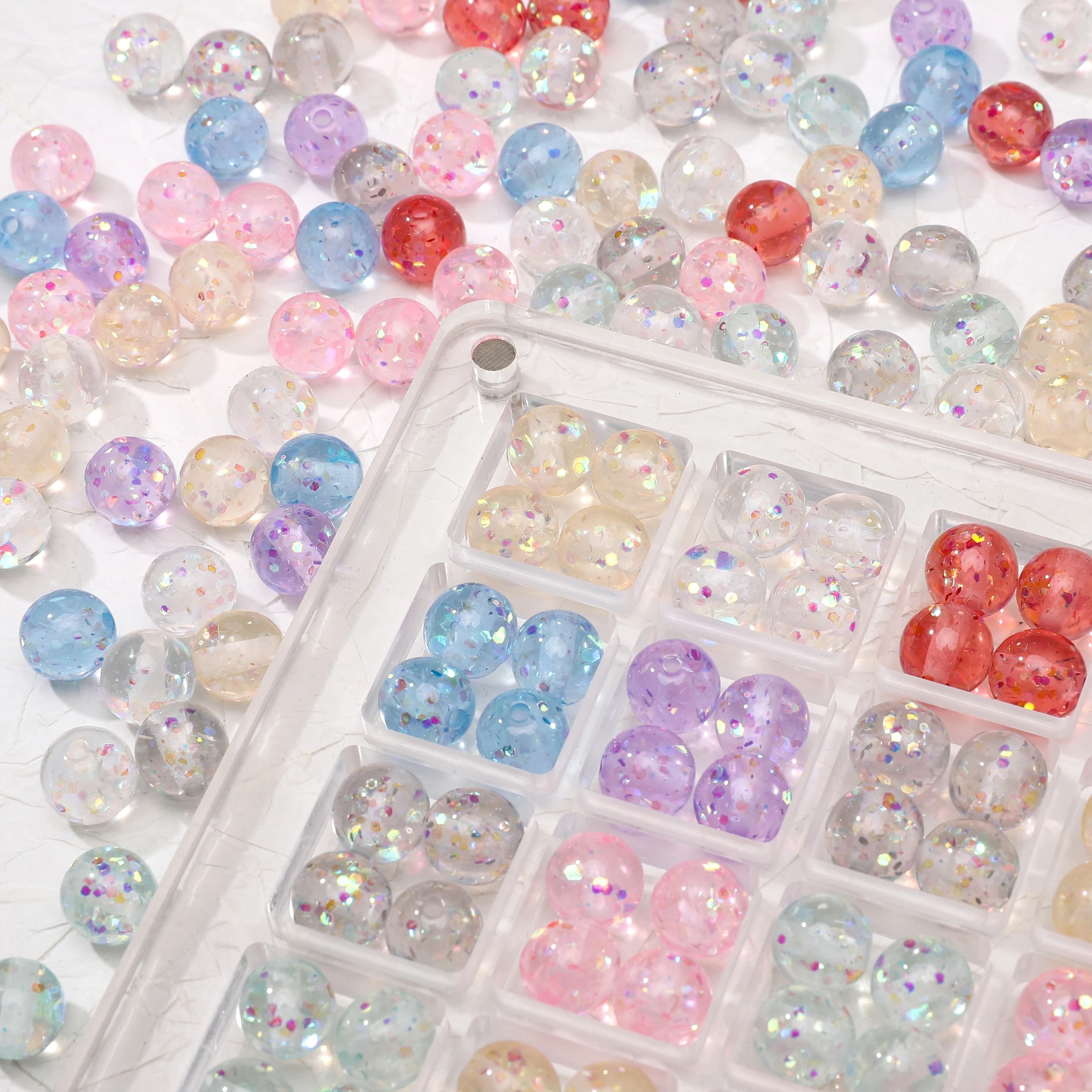 50/60Pcs 8mm Iridescent Sequins Filled Resin Round Loose Spacer Beads for Handmade Jewelry Making DIY Bracelet Necklace Earrings