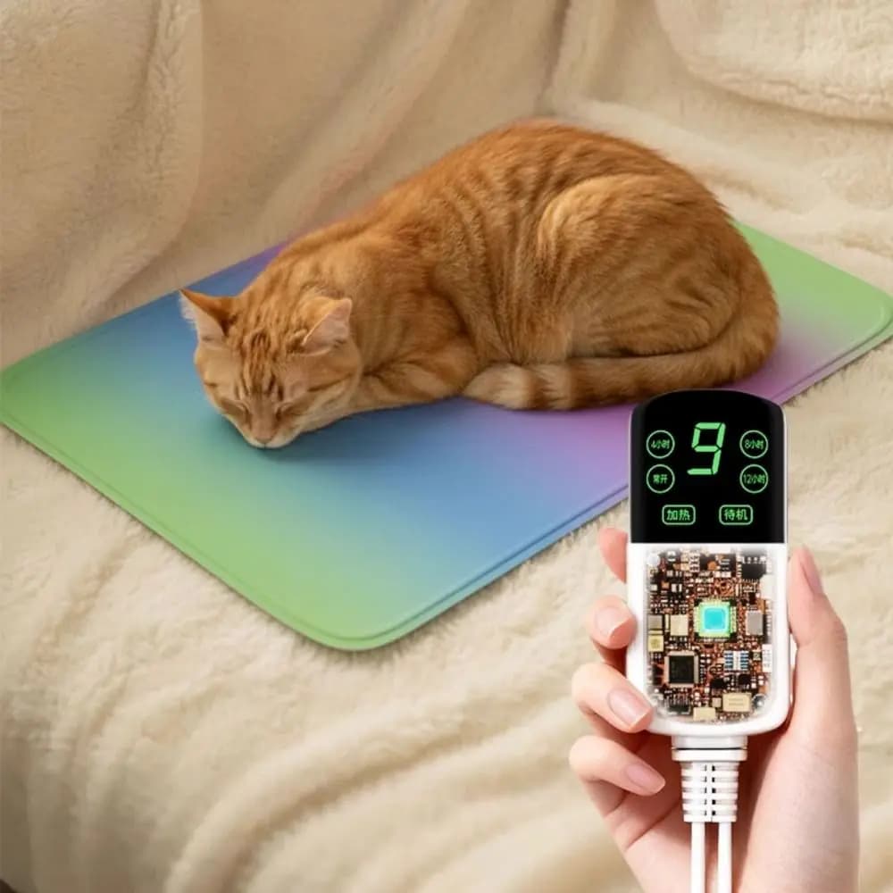 Coperta Elettrica Impermeabile per Animali Domestici, Tappetino Riscaldante Antigraffio per Gatti, Controllo Termostatico, Motivo Cartone Animato, Tappetino Riscaldante per Cani