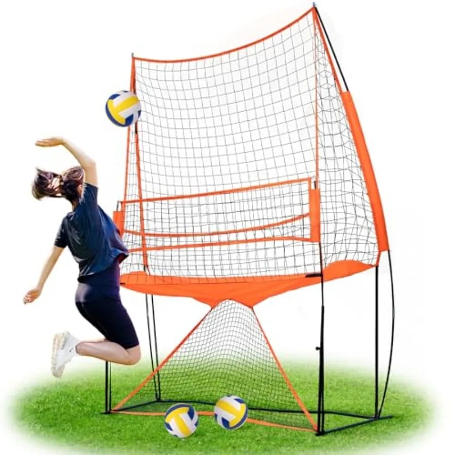 Rete da allenamento per pallavolo da giardino per uso esterno e interno, in resistente rete di poliestere nera con telaio in acciaio rinforzato, portatile.