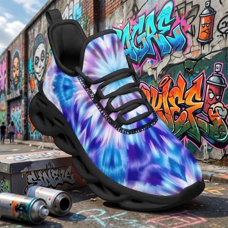 Ladies Men's Fashionable All-White Sole Sneakers with Center Spiral Macaron Tie-Dye Design for Training and Sports Wide Version，