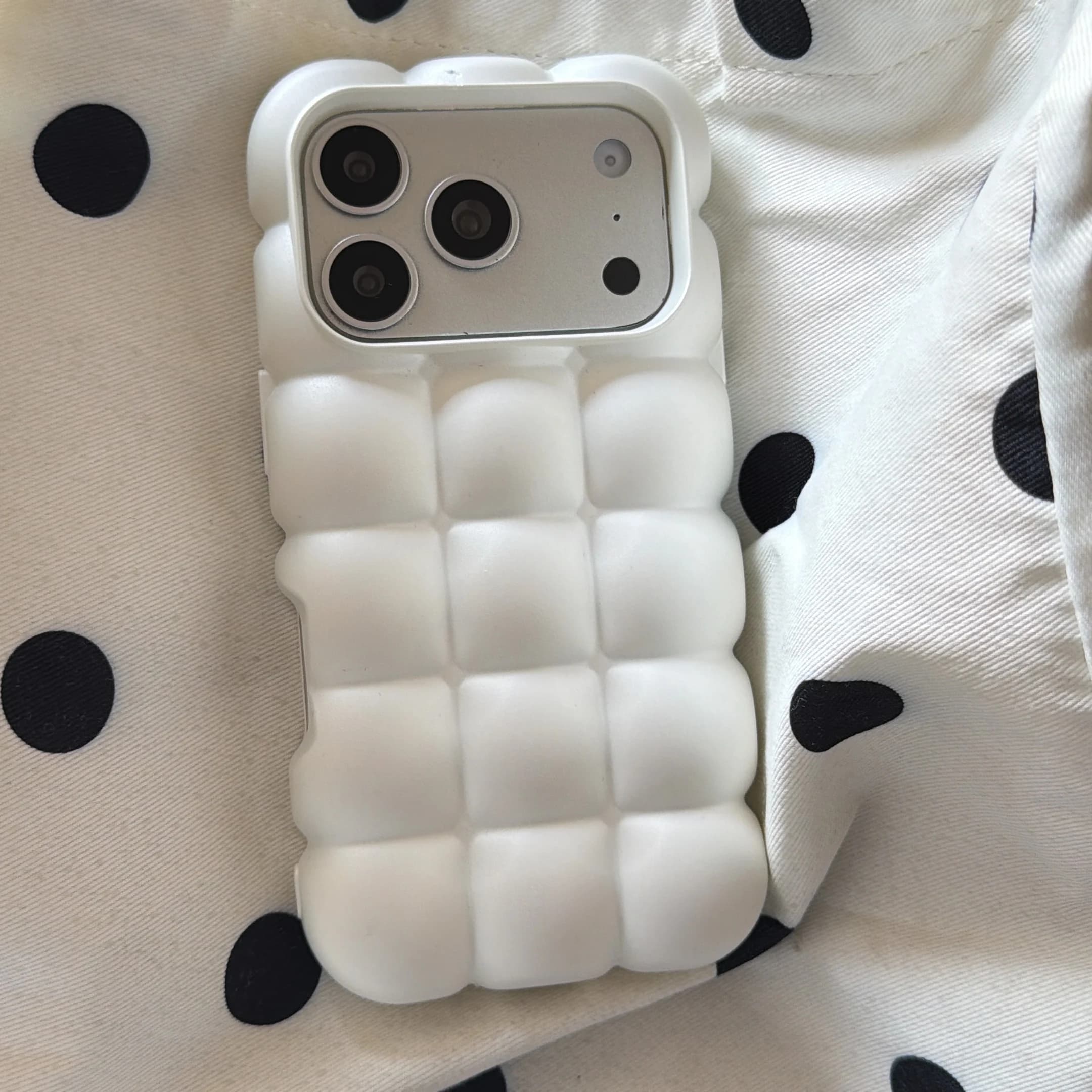 White Blocks Soft TPU Phone Case For iPhone 17 14 13 15 16 Pro ProMax Egg Puffs Solid Color Shockproof Protective Cover