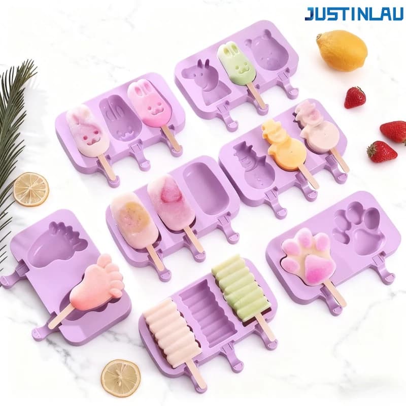 Stampi per gelato in silicone a forma di cartone animato con coperchi - stampi per gelato fatti in casa stampo per gelato vassoio per ghiaccio gadget per la casa stampo per ghiaccio
