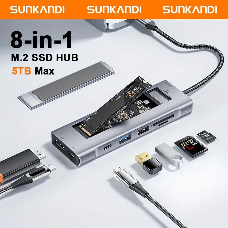 SUNKANDI The Universe HUB USB C per laptop 8 in 1 con funzione disco rigido esterno da 10 Gbps per SSD M.2 PCIe NVMe e SATA