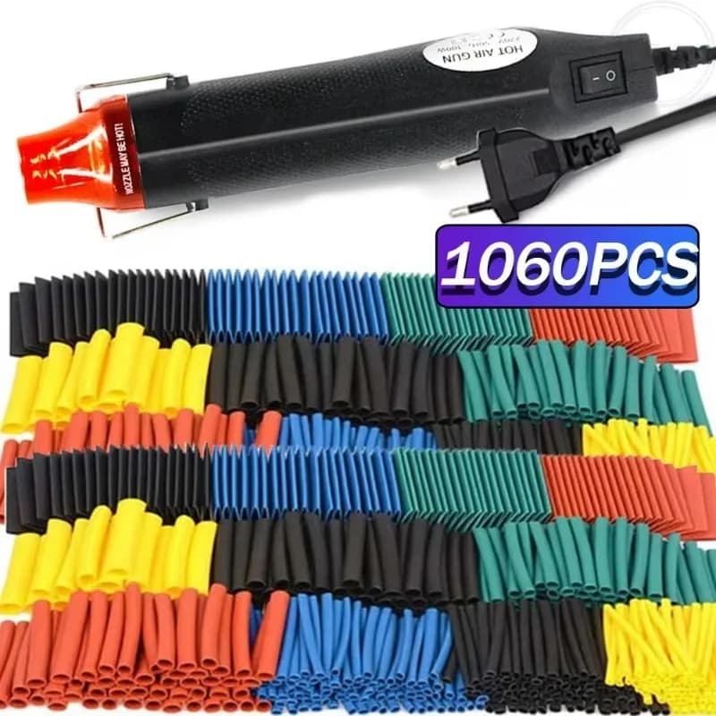 127/530/1060PCS 2:1 Kit di tubi termorestringenti termoretraibili con pistola ad aria Rea per protezione di riparazione del cavo avvolgente termoretraibile del filoFine