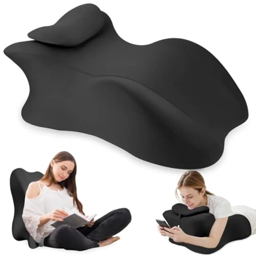 Cuscino ergonomico in memory foam a forma di cuneo per adulti, per dormire sulla pancia, leggere, supporto per la schiena, cuscino per sedersi con fodera rimovibile, nero