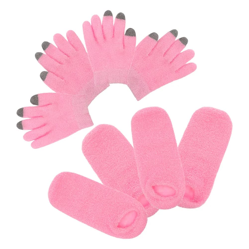 2 Paia di Guanti Touchscreen Idratanti e Calzini in Gel per Spa, Set di Guanti Invernali in Filato per Mani e Piedi Secchi