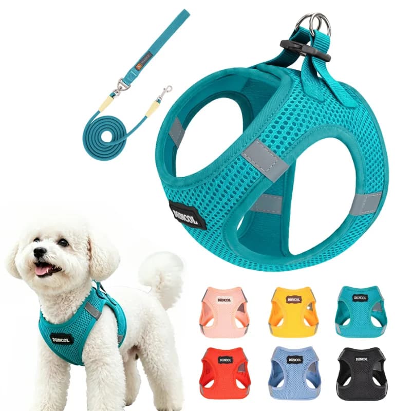 Reflective Breathable Dog Harness and Leash Set Pet Chest Strap Outdoor Walking Chihuahua Pet Supplies Soft Cat Vest Harnesses