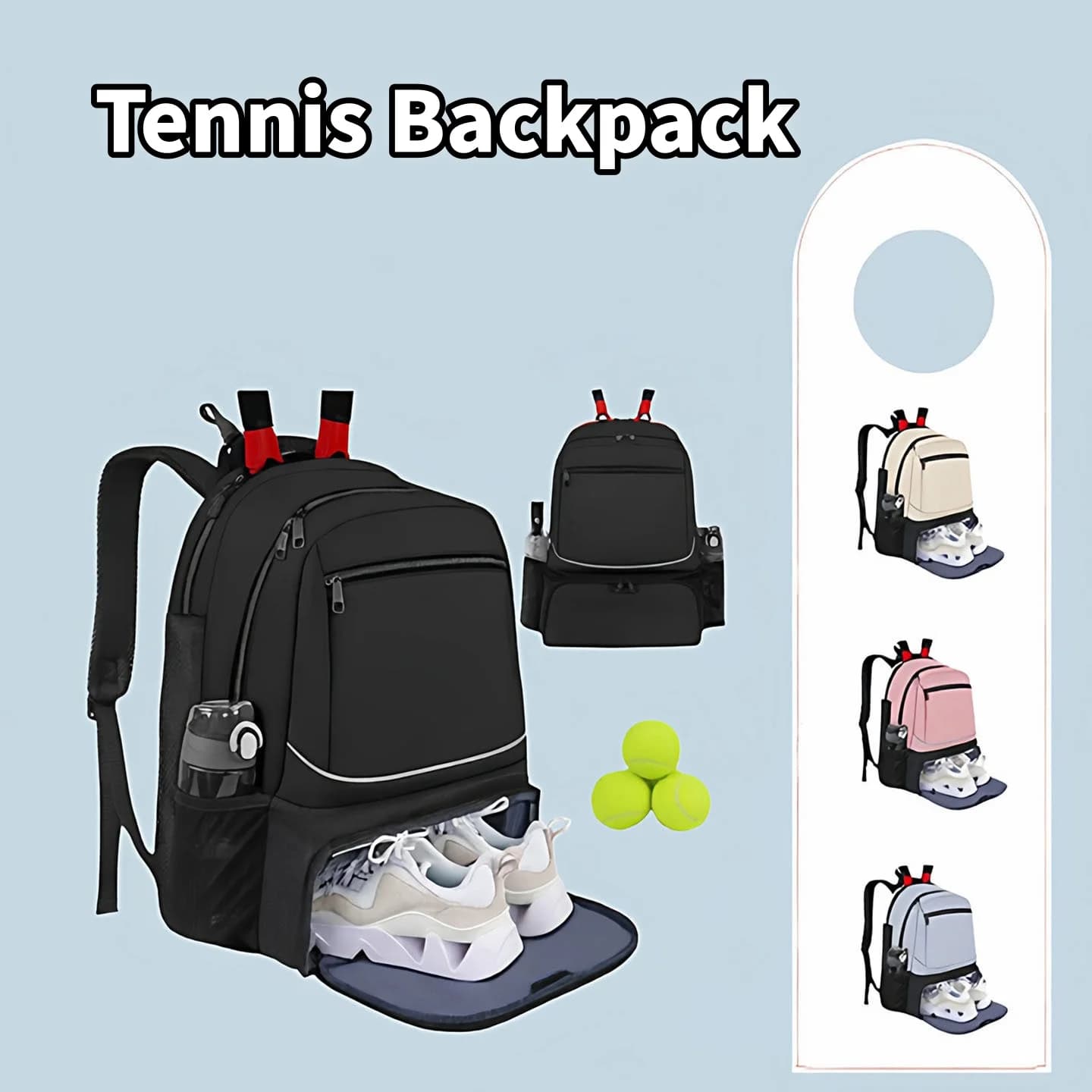 Large Capacity Tennis Backpack, Sports Bag for Rackets, Contains 1-2 Tennis Racks, Professional Bag for Badminton with Shoes Pocket