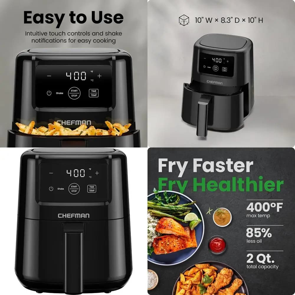 Friggitrice ad Aria Digitale Compatta da 2 Qt con Cestello Antiaderente Lavabile in Lavastoviglie, Timer e Promemoria Agitazione, Nera