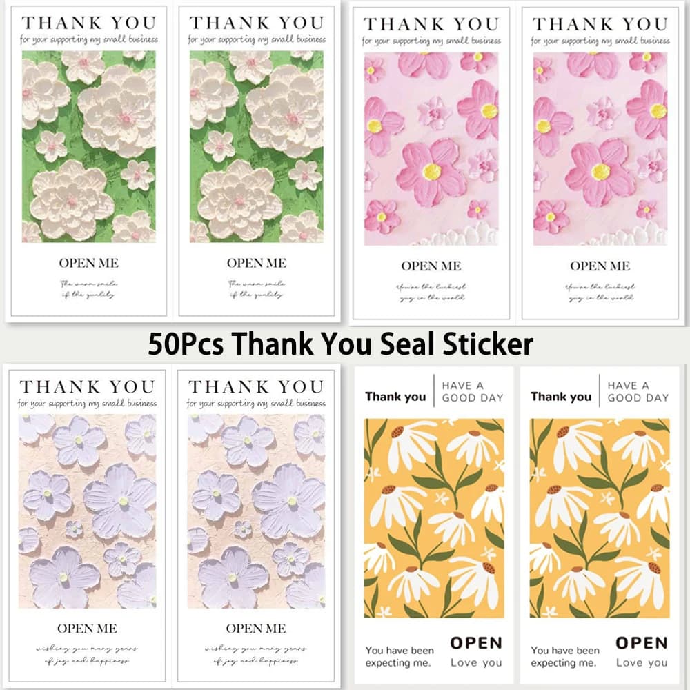 50 pz 10CM * 5CM rettangolo fiori grazie etichette adesivi per confezione regalo/sacchetto sigilli imballaggio merce decorativa piccola impresa