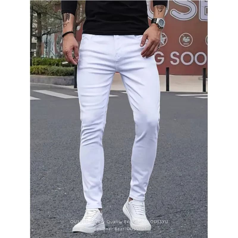 Nuovi Jeans Skinny Bianchi da Uomo Primavera-Estate 2026, Pantaloni in Denim Elasticizzato Slim Fit, Abbigliamento Casual Streetwear
