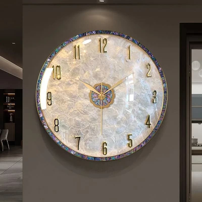 Orologio da Parete Creativo di Lusso Leggero in Conchiglia Naturale Bianca, Orologio Decorativo Rotondo Silenzioso al Quarzo, Pendente per Soggiorno