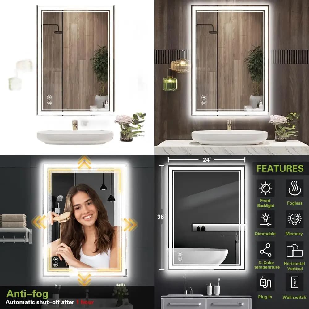 Specchio da Bagno LED Dimmerabile con Funzione di Memoria a 3 Colori, Specchio da Parete per Arredamento Casa