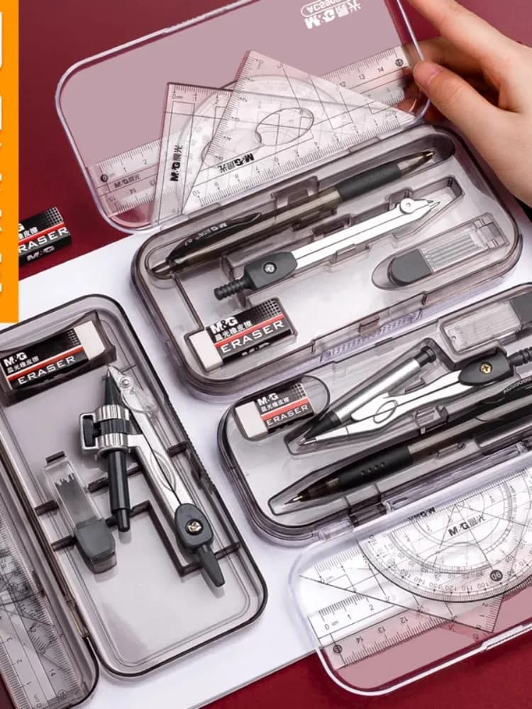 M&G Student Exam Drawing set (Compass + eraser + pencil + lead + ruler 4-piece set) 8-piece stationery set