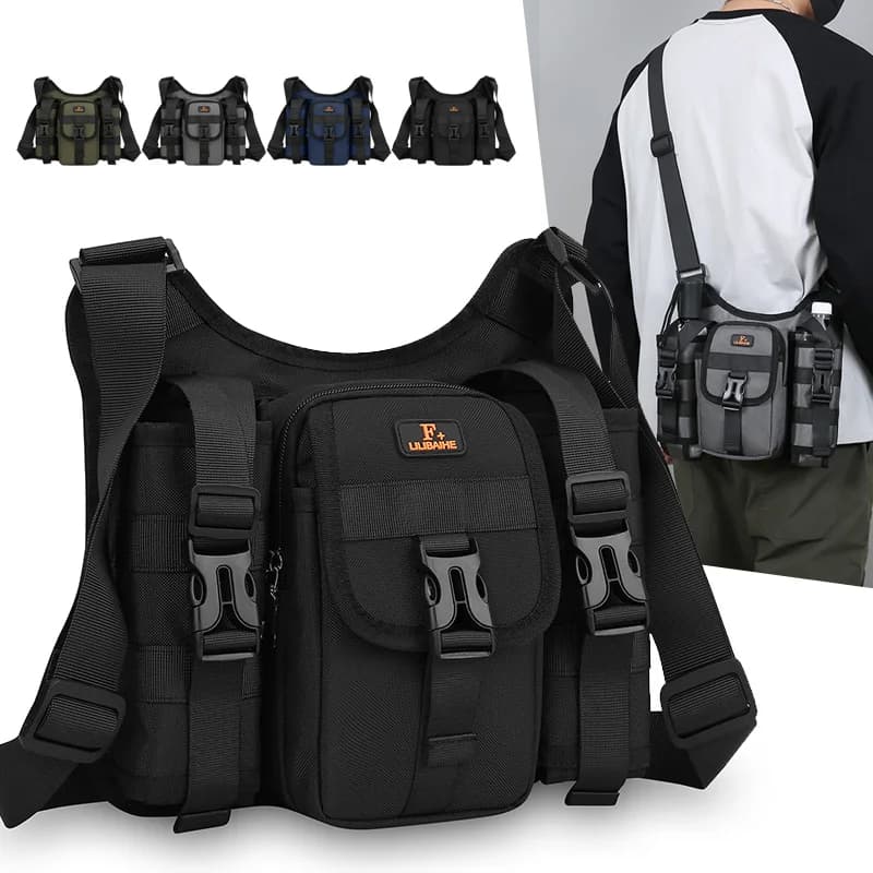 Men's Petto Tactical Bag, Multitasca, Adjustable, Shoulder Strap, Outdoor Streetwear Backpack with Phone Door and Water Bottle Pocket