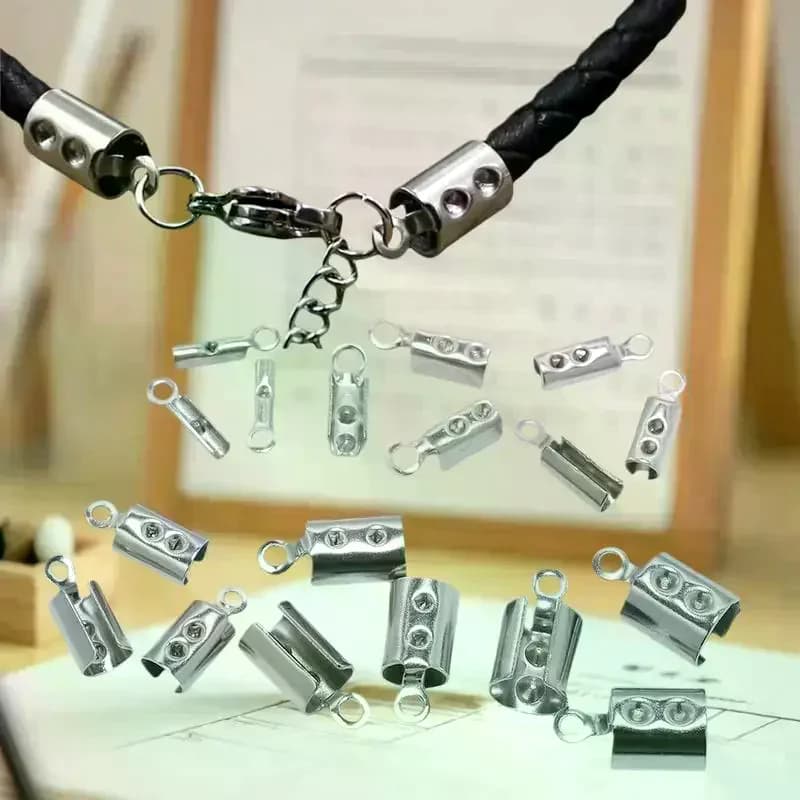 Creazione di gioielli fai-da-te: 50/100 pezzi di connettori per tappi terminali a crimpare in acciaio inossidabile; Clip per cordoncini in pelle e forniture per collane.