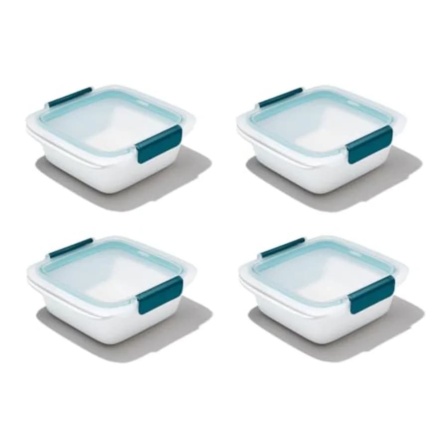 Sandwich container for meal prep and leftovers, BPA-free plastic, white, leakproof seal and stackable design, 4-pack
