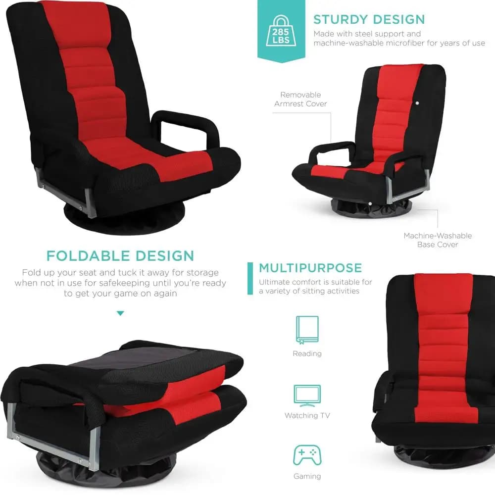 360 ° Sedia da Gaming Ergonomica con Supporto Lombare, Braccioli, Schienale Regolabile per TV, Lettura, Gaming - Nero/Rosso