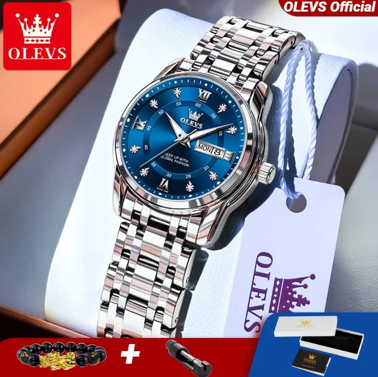 OLEVS 5513 Orologio al quarzo da donna con doppio calendario Display Orologi con diamanti Orologio luminoso impermeabile da donna