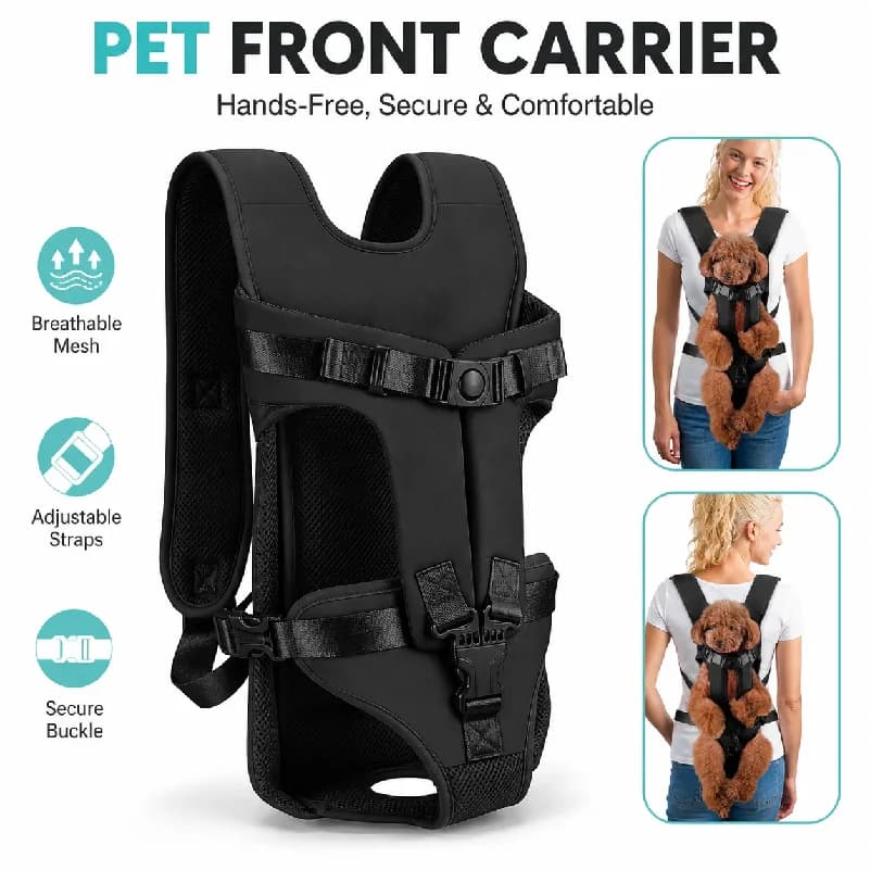 Pet Front Carrier Backpack for Small Dogs, Hands Free Puppy Chest Carrier with Breathable Mesh, Adjustable Straps for Travel