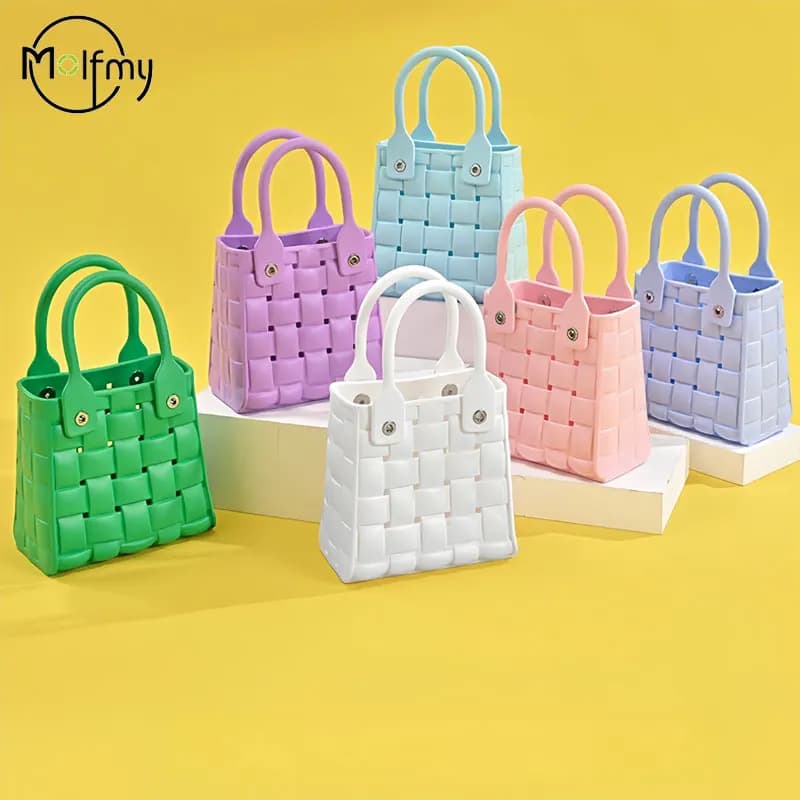 Borsa da spiaggia in EVA impermeabile fai da te borse a tracolla da donna borsa portatile moda estate durevole borse tessute da spiaggia in tinta unita