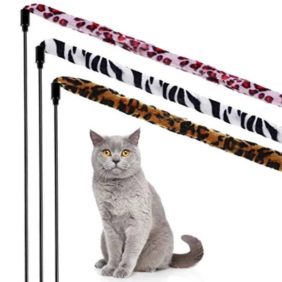 Set di 3 Giocattoli Interattivi per Gatti con Bacchetta, Gioco Divertente per Gattini, 3 Stili in Colori Classici