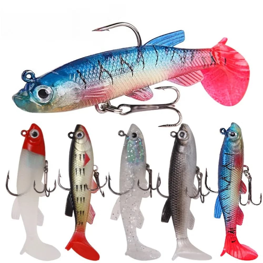 1 pz 5 pz 8,5 cm 13g Esca Morbida in Gomma Artificiale Affondante Swimbait con Coda a T Arricciata e Testa a Jig per la Pesca al Bass