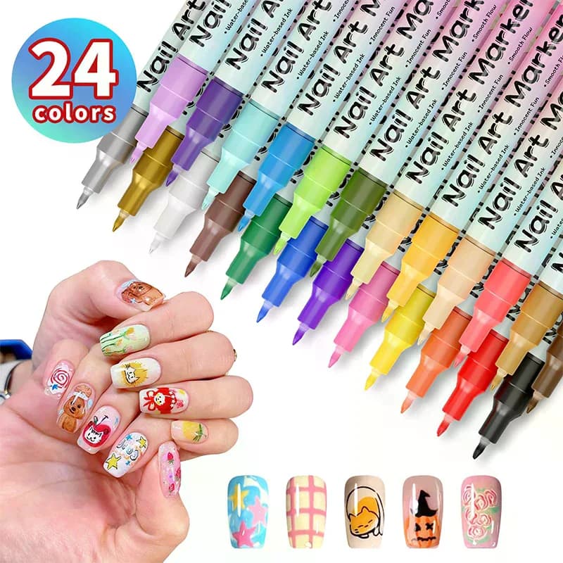 Penna per nail art impermeabile, set di penne per nail art a 12 colori, penne gel a 12 colori, pennarelli per nail art, penne per vernice acrilica, penna per rivestimento a punta