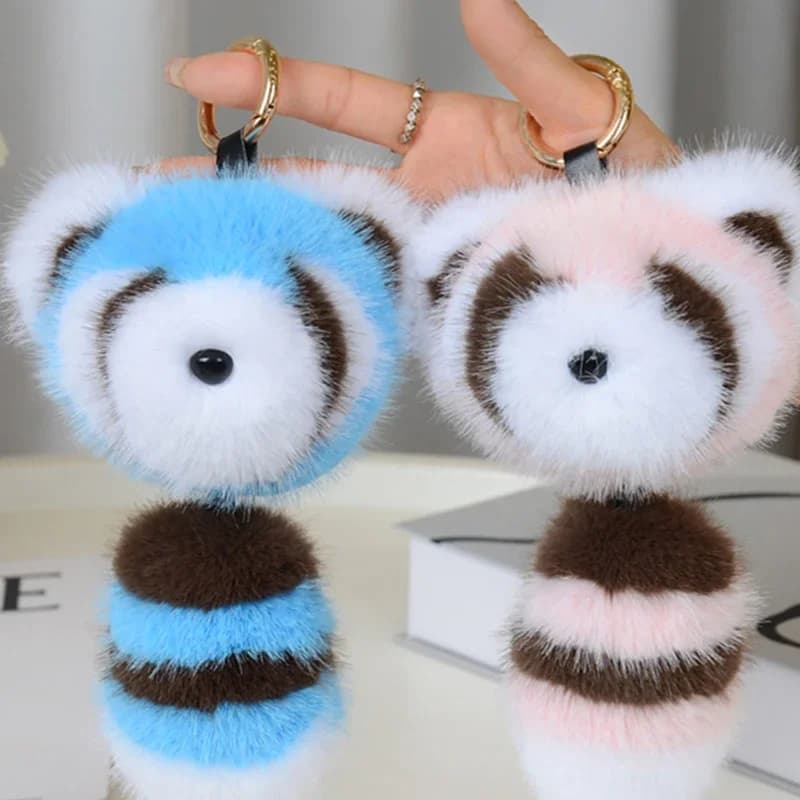 Portachiavi in Peluche a Forma di Procione, Ciondolo per Auto, Simpatico Portachiavi in Finta Pelliccia, Charm per Borsa, Accessori per Bambole di Peluche