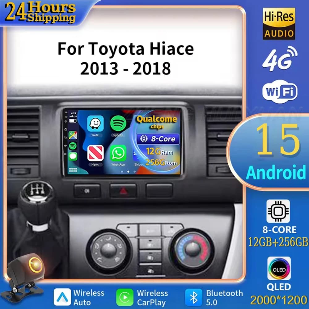 For Toyota Hiace 2013 - 2018 Android 15 Car Radio Multimedia Player Android Auto Carplay Head Unit Navigation GPS