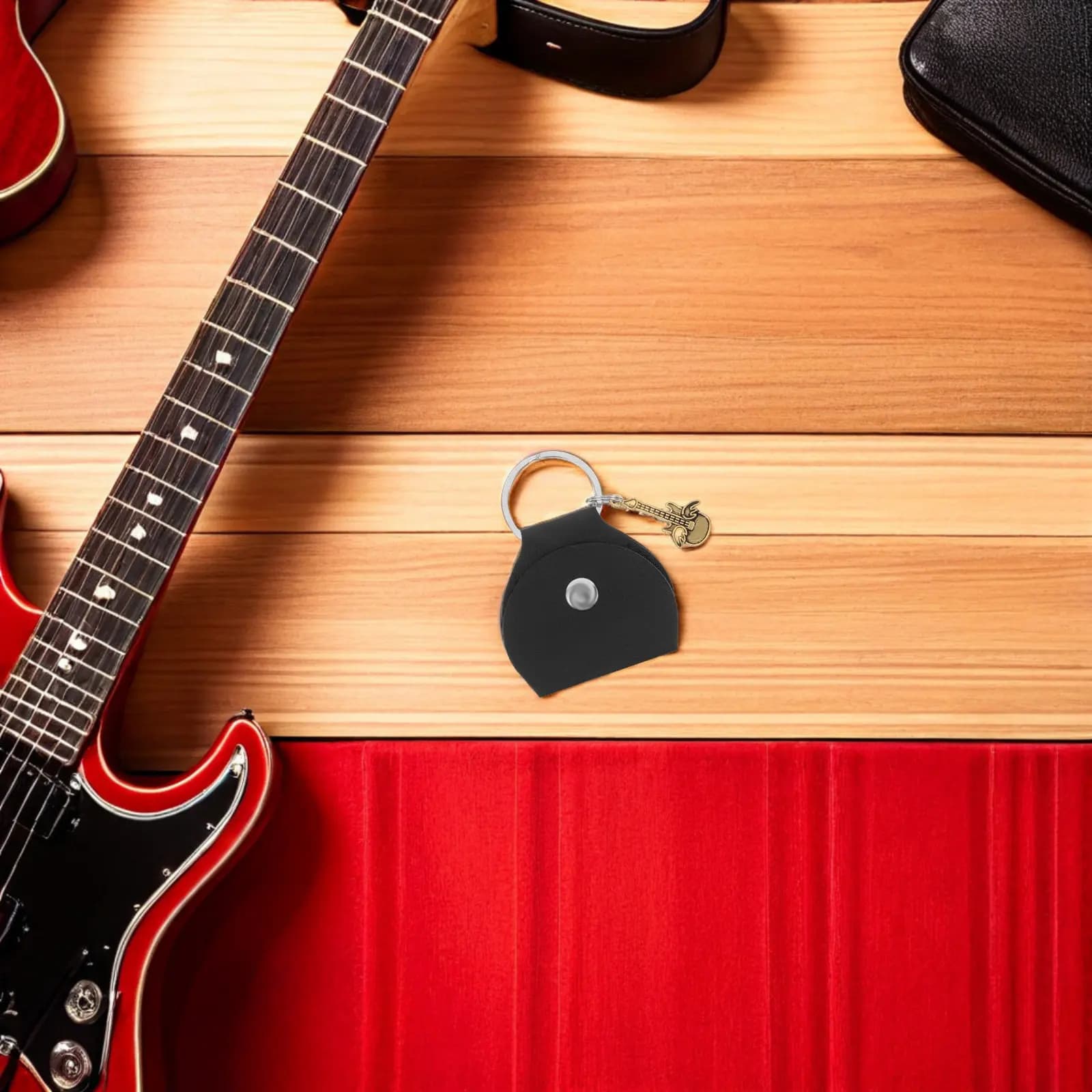 Set di 4 Portaplettro per Chitarra in PU, Organizer con Motivo ad Ala, Custodia Portatile con Portachiavi per Chitarristi e Uso sul Palco