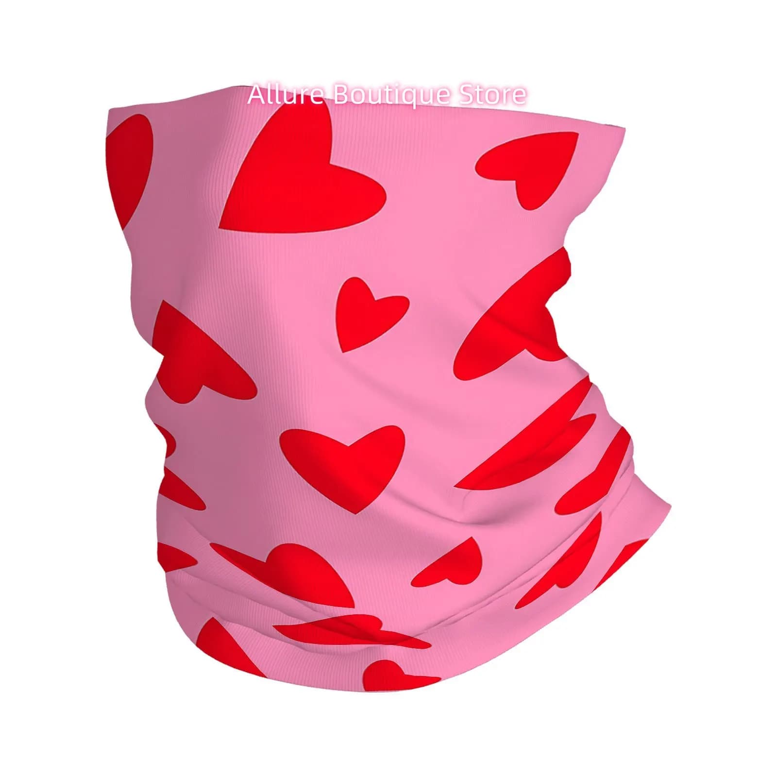 1pc Pink Base with Red Heart Pattern Neck Gaiter, Multi-functional Face Mask and Neck Mask, Suitable for Outdoor Use, Unisex Hea
