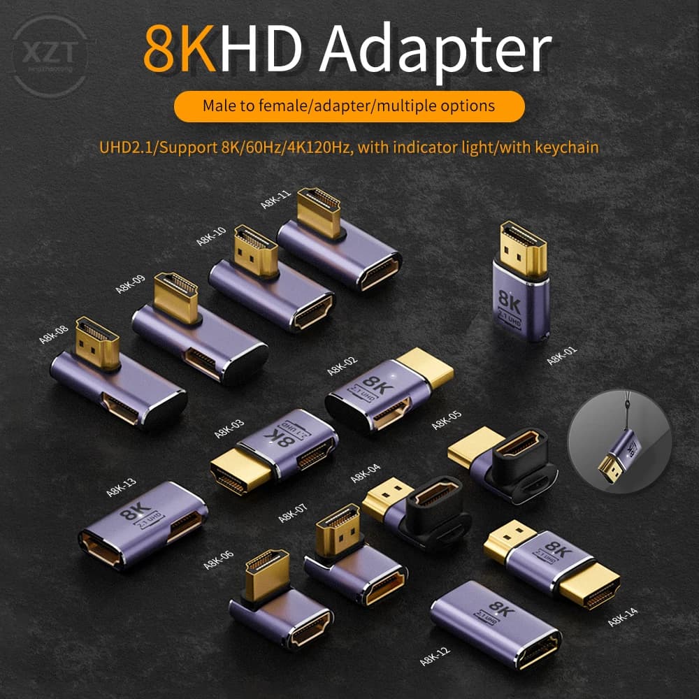 HDMI compatible extender adapter 8K male-female converter from 90 degrees 4K 120Hz UHD2.1 elbow for PS4 PS5 HDTV portable monitor