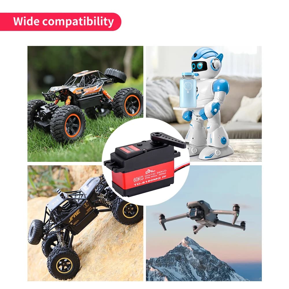 Servomotore Digitale TD 8160MG con Coppia di 60kg, Angolo Controllabile 180 270 360 Gradi, Mezzo Metallo, Alta Coppia per Auto RC 1:8 1:10
