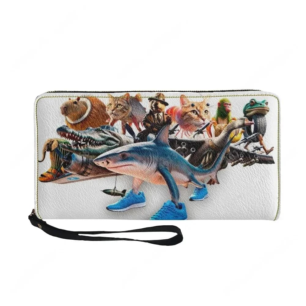 Long Wallet with Personalized Hinge AI Brainrot Italian Abstract for Women and Teenagers, Double Print, Portable, Gift Bag