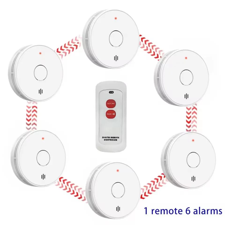 10 Year Battery Interconnected Smoke Detector / Remote controller, Interlinked Wireless Fire Alarm