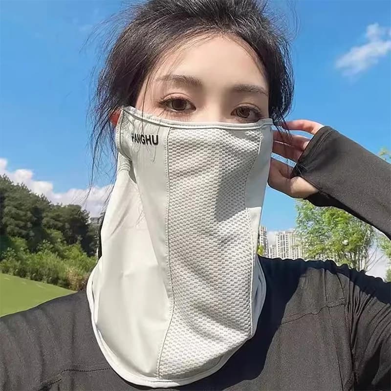 Maschera Protettiva Solare Traspirante con Elastici per le Orecchie, Protezione Anti-UV, Copertura Sottile per Viso e Collo, Ideale per Sport