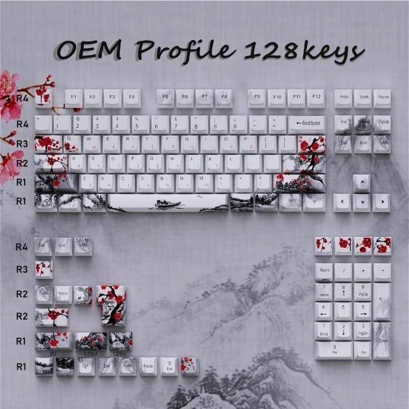 77UB Plum Blossom OEM KeyCap 128-key Spesso plastica 5sidi Sublimations Set