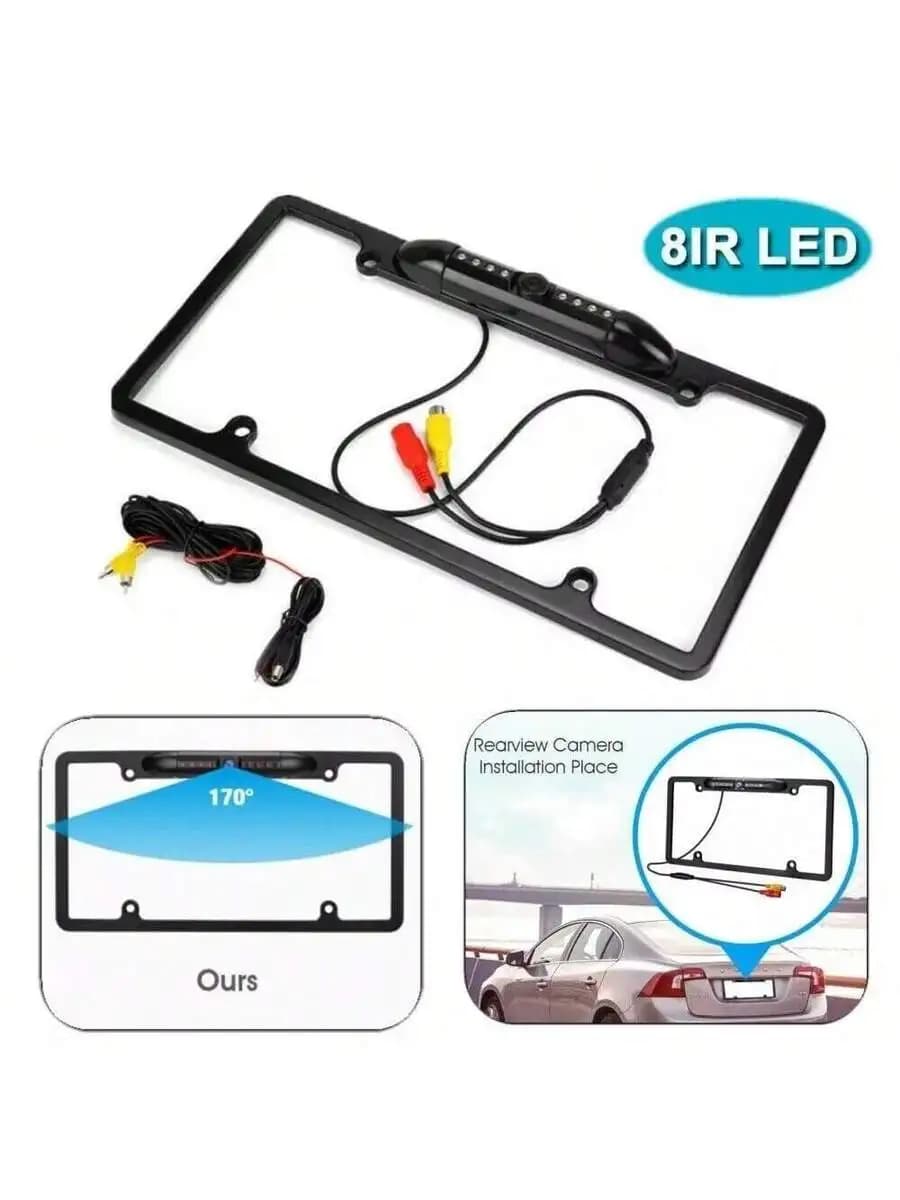 License Plate Frame With 8 LED Rear View Backup Camera HD Night Vision 170 Degree Viewing Angle