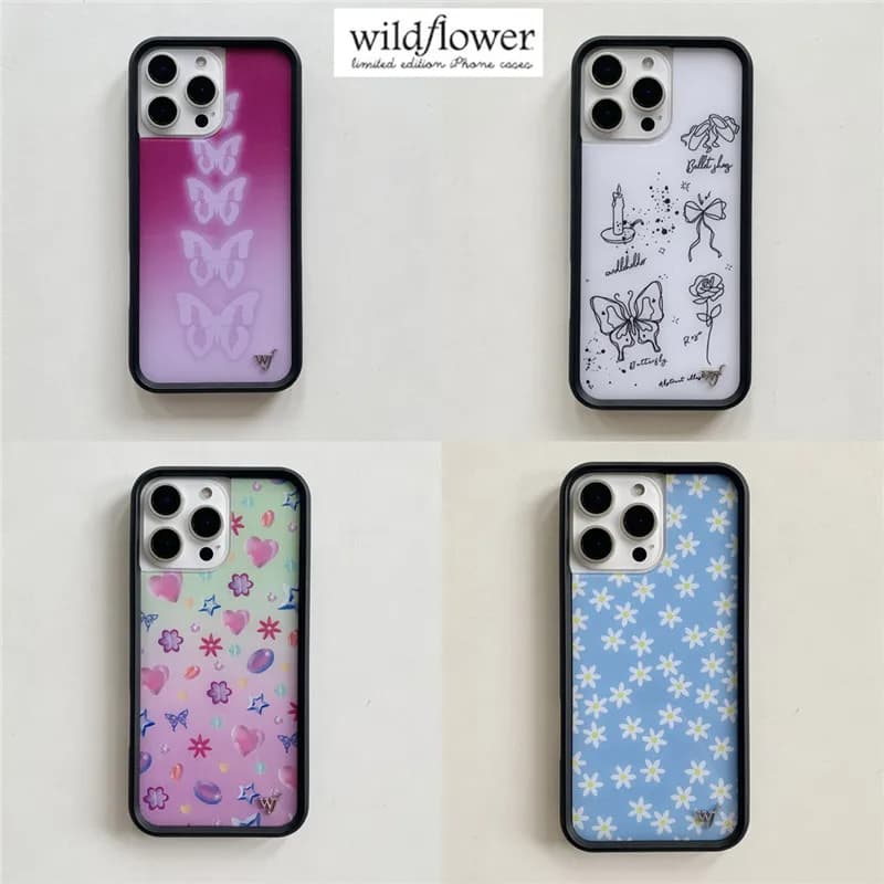 Wildflower Cases Neon Butterfly Phone Case for iPhone 16 15 14 13 11 12 Pro Max Plus 16pro 17 Pro Max WF Girl Bule Daisy Cover