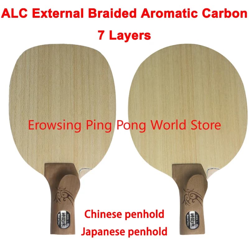 Racchetta da Ping Pong Shenlong Wood ALC Carbon, 7 Strati, Impugnatura Giapponese/Cinese, Racchetta da Tennis da Tavolo