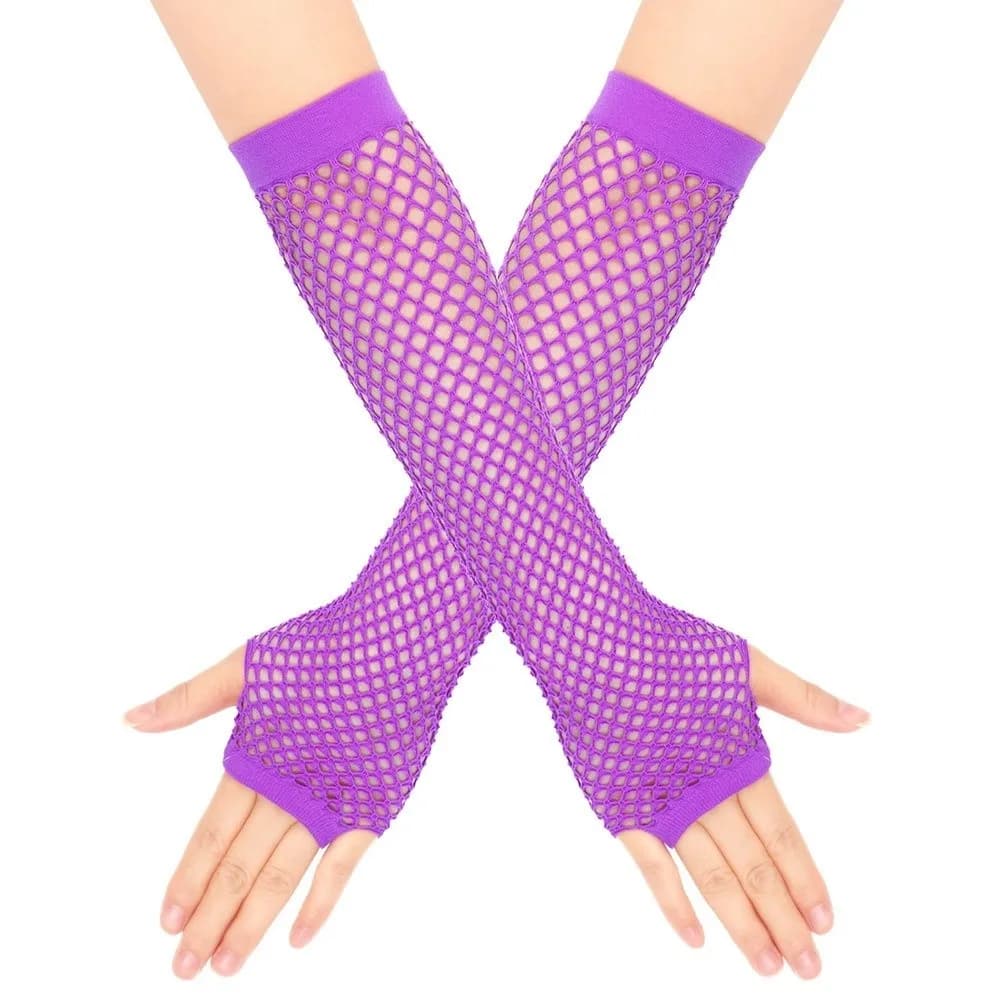 Simple Solid Color Fishing Net Gloves Fingerless Punk Mesh Gloves Arm Sleeves Half Finger Long Gloves Women