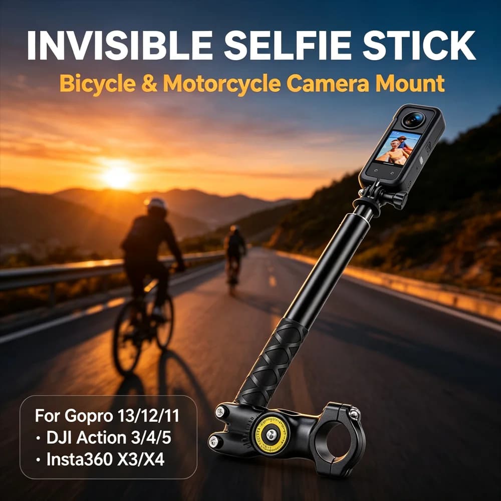 Invisible Selfie Stick Bicycle Motorcycle Camera Mount for GoPro 13 12 11 DJI Action 3 4 5 Insta360 X3 X4 Sports Accessories