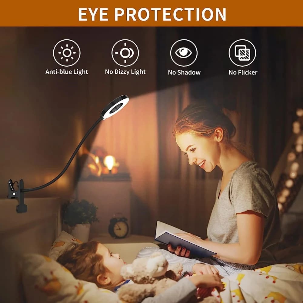LED Reading Lamp with Clamp 3 Colors Desk Lamp and 10 Brightness Swanneck Flexible Book Lamp Reading Lamp for Kids Night Light Book Light