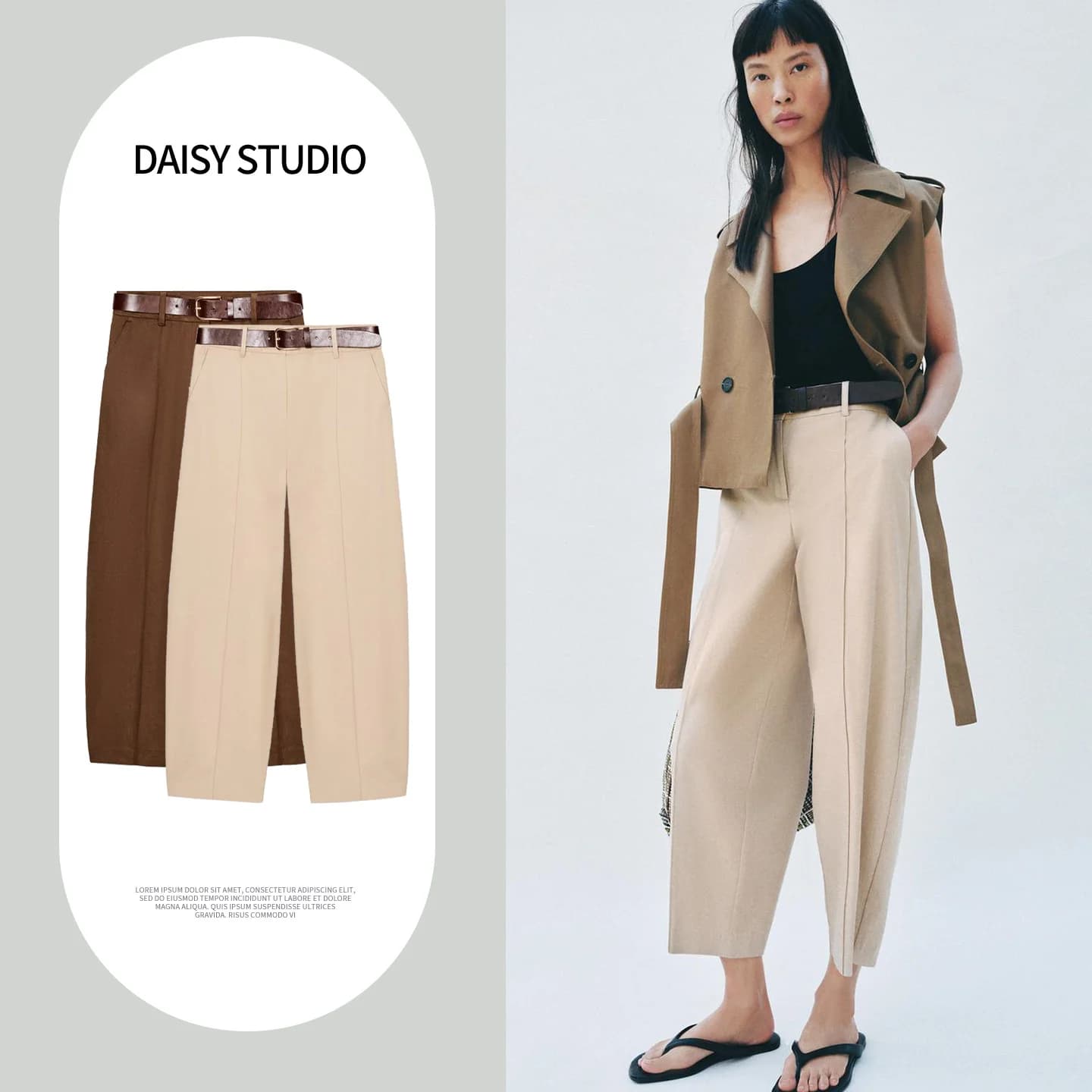 Nuovi Pantaloni Casual da Donna a Vita Bassa con Tasca Singola e Cintura Abbinata, Modello Balloon a Gamba Dritta con Cerniera in Poliestere