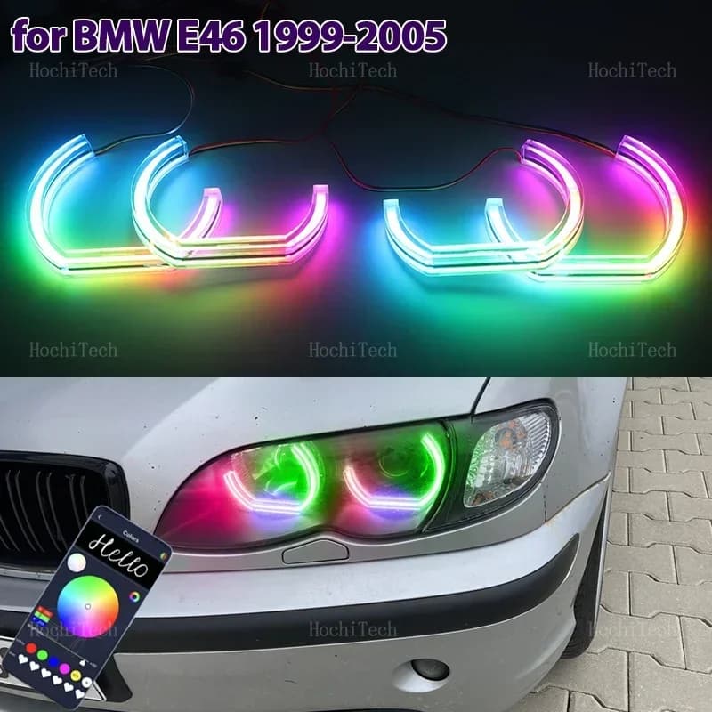 Per BMW E46 1999-2005 Giocabile Multi Colori Stile DTM Luce LED Angel Eyes Anelli Kit con segnale di svolta di controllo APP DRL