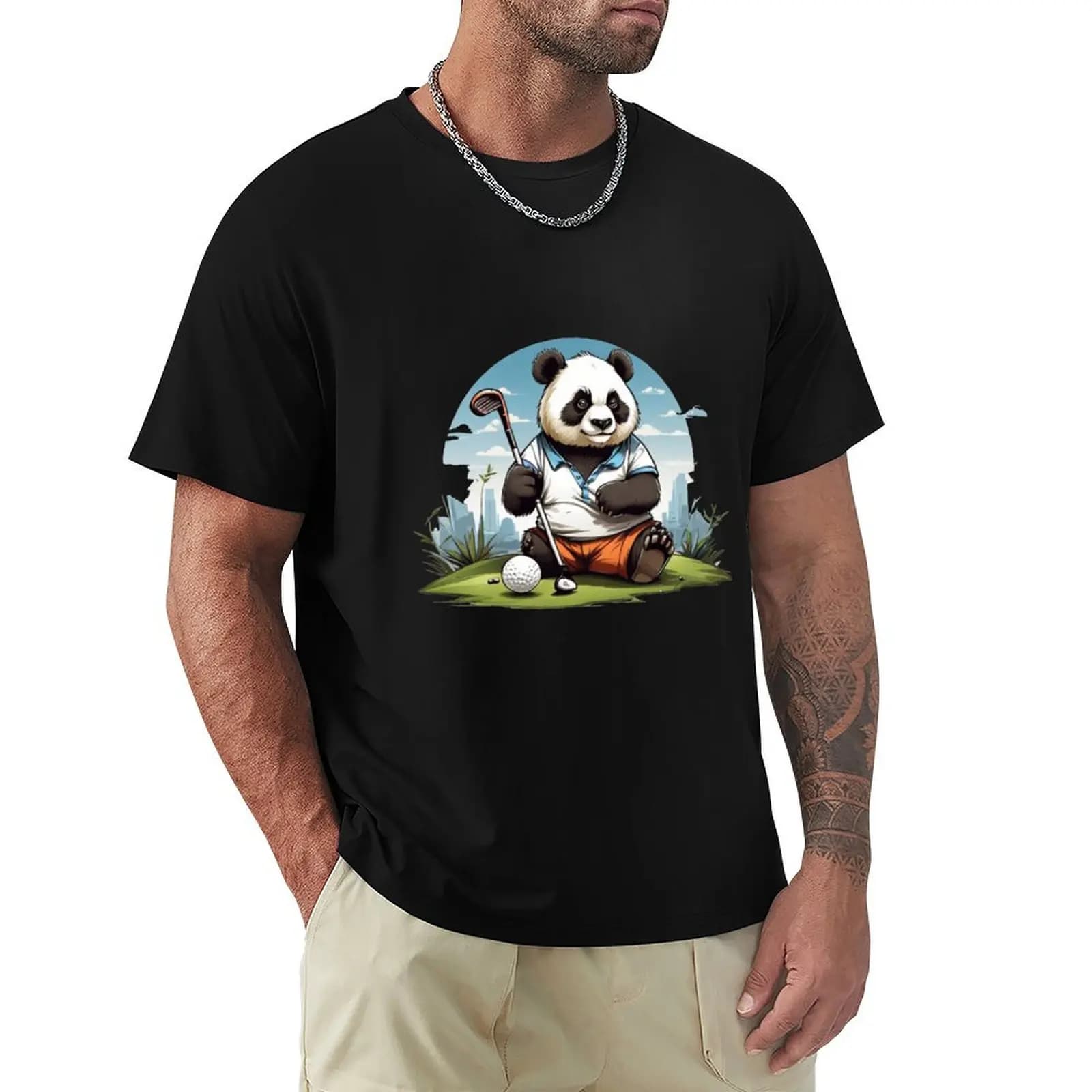 T-shirt Happy Panda che gioca a golf, T-shirt da pesca ad asciugatura rapida