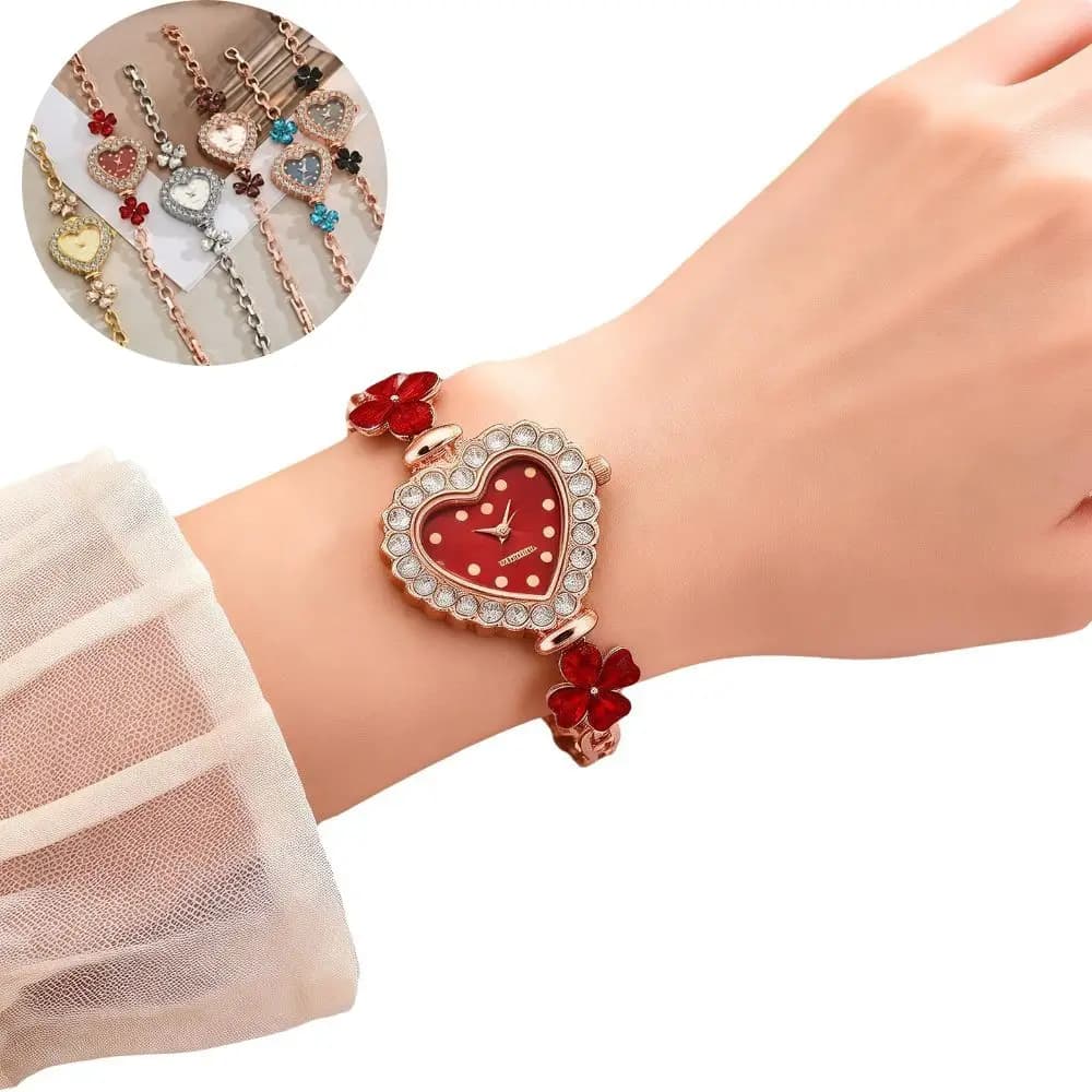 Orologi al Quarzo con Strass, Cinturino con Diamanti e Bracciale Regolabile, Orologio a Forma di Cuore, Orologio da Polso per Donne e Ragazze