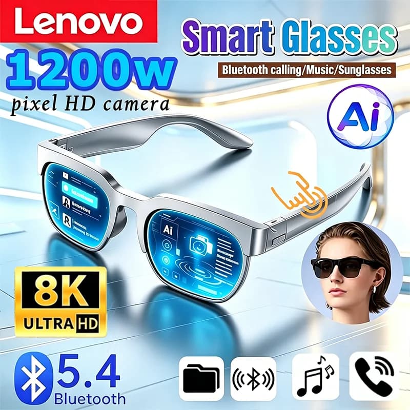 Occhiali Smart AI Wireless Lenovo con Controllo Remoto Bluetooth, Foto 8K HD, Chiamate, Musica, Occhiali da Sole Sportivi, Regalo per Uomini e Donne, Uso Casual