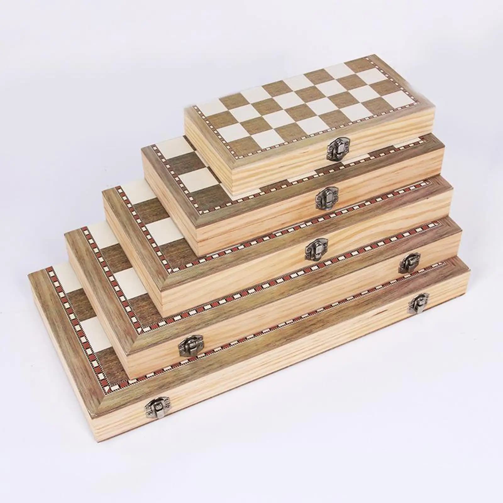 Large Wooden Chess Board Game Folding Portable Set with Three Classic Chess Pieces for Adults and Travel Use